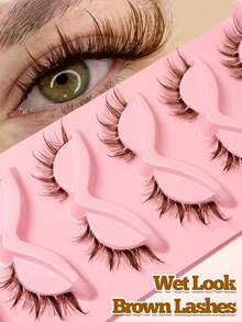 Rikuaild 5 Pairs Brown Wet Effect Spiky Lashes, Natural Looking Transparent Band False Eyelashes, Thick & Lengthening Lashes, Makeup Tools - Comic wet eyelashes - View 1