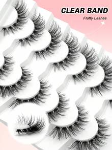 ENCHUW 7 Pairs False Eyelashes Fluffy Soft Wispy Volume Natural Lashes With Clear Band Reusable Eyelashs Makeup For Vacation - Black - View 5