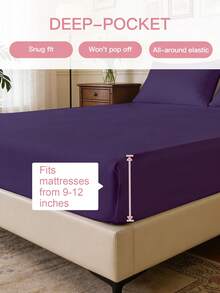 3/4 件套纯色床上用品套装，柔软透气，酒店级奢华家居寝具，可选单人、双人、大号、特大号尺寸，包含 1 或 2 个枕套、1 个床单、1 个床笠，是房间装饰和送礼的理想之选，适合家庭和宿舍使用，通过 Oeko-Tex 认证，深紫色 - 深紫色 - 查看 4
