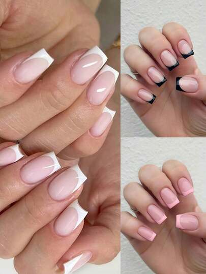 144 Pieces Natural White French Fake Nails, Acrylic False Nails Kit Including Different Size Short Press On False Nails,Pink Nude Nails Tips Sets With Files