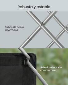 SONGMICS Silla de Exterior Plegable, Asiento Amplio, Respaldo Alto, Portavasos, Organizador, Portátil, Negro y Gris - Negro - Ver 5