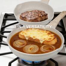 1 pieza Sartén antiadherente de fondo plano, apta para todo tipo de cocinas, disponible en negro/blanco, utensilios de cocina esenciales, sartén de fondo plano de aluminio fácil de limpiar - Ver 4