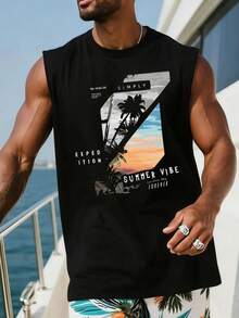 Coastal | Áo tank top nam mùa hè cổ tròn phong cách Mỹ thường ngày in hình đồ họa ngộ nghĩnh - màu đen - Xem 2