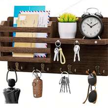 1pc Key Holder With 4 Double Key Hooks, Decorative Country Style Key Rack, Suitable For Entryway, Hallway, Bedroom, Living Room, Wooden Key Organizer - Multicolor - View 1