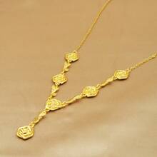 Dây chuyền mặt dây hình chữ Y mạ vàng 24K kiểu Bohemian dành cho nữ, đính cánh hoa hồng, thích hợp cho các buổi hẹn hò, đám cưới hoặc đi làm hàng ngày. - Vàng - Xem 3