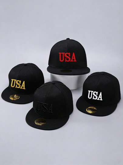 4顶/1顶 男女通用 美国字母刺绣嘻哈帽 时尚运动棒球帽 可调节休闲帽 适合春秋季旅行、海滩和派对