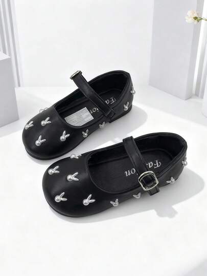 Tibanyu 1 Pair Girls' Flat Shoes, Low-Top Children's Mary Jane, Casual Fashion Shoes, Comfortable Hook And Loop Low-Top Design, Lightweight Flat Shoes For Indoor And Outdoor, Suitable For Spring And Autumn, Suitable For Daily Activities, Banquets And Parties