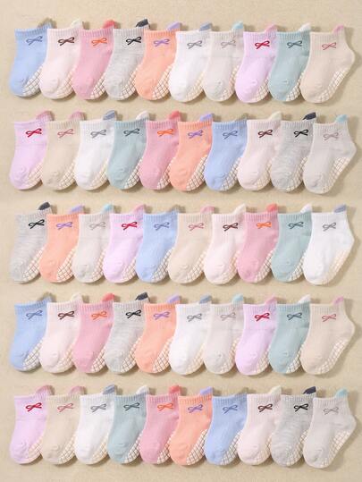 20/10/5/1 Pairs Random Baby Girls' Butterfly Jacquard Pattern Mid-Calf Socks, Large Anti-Slip Dot Design To Protect Baby's First Steps, Heel Tab To Prevent Socks From Falling, Cute Knee-High Socks Suitable For All Seasons, Daily Wear Or Gift, Baby Girl Accessories, Match With All Outfits