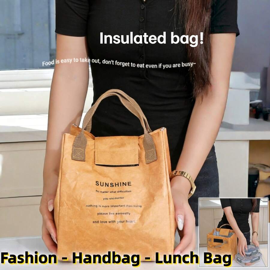 2pcs/1pc Large Opening Insulated Lunch Bag, Kraft Paper Lunch Tote Bag Suitable For Office Workers And Students. Large Capacity Insulated Lunch Box Bag With Portable Handle, Reusable And Lightweight. Multipurpose, Suitable For Lunch, Picnic, Travel And Snack Storage, Kitchen Supplies, Kitchen Accessories, Kitchen Essentials, Mother's Day Gift