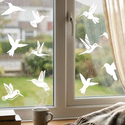 1 pièce Autocollant de fenêtre en forme de colibri blanc en silhouette, autocollant en PVC à adsorption électrostatique réutilisable, convient pour les portes et fenêtres en verre, empêchant les oiseaux de heurter les fenêtres.