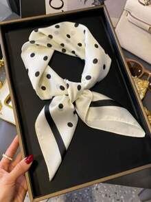 1条/2条装休闲波点印花70厘米方巾，新款春秋季女士多功能头巾、腰带、头饰、时尚围巾 - 彩色 - 查看 4