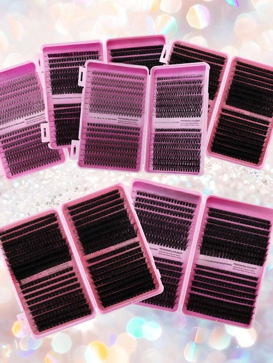 300pcs Eyelash Extension Kit, D Curl 50D+60D+80D+100D DIY Eyelash Extension Faux Mink Lashes - Premium D Curl Natural Curly Individual Eyelash Set DIY Eyelash Extension - Reusable, Lightweight And Easy To Use, Lash Clusters, Single Lashes, False Lashes FASP - màu đen - Xem 1