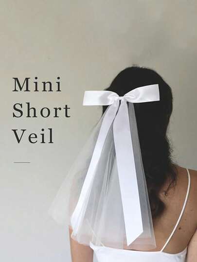 1pc Wedding Short Big Bow Veil With Clip, Ivory White Headband Bridal Veil For Bride Bachelorette Party Cathedral Wedding Bridesmaid Hair Accessory