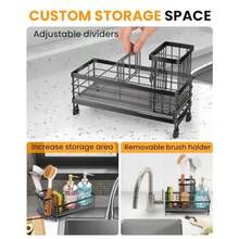 Kitchen Sink Caddy With Water Absorbent Diatomite Stone Sink Tray Fast Drying Sink Organizer With High Dish Brush Holder Sponge Holder For Kitchen Sink Stainless Steel - màu đen - Xem 4