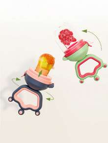 1pc Rotating Push-Type Baby Fruit & Vegetable Feeder, Infant Teething Silicone Mesh Bag Food Tool - Multicolor - View 1