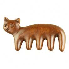 Peigne à cheveux en forme de chat en bois de santal, de taille portable, fait main. Peigne de massage de la tête pour favoriser la circulation sanguine. Peigne multifonctionnel à cinq dents - Multicolore - Voir 10