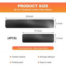 New-  4 PCS Car Door Sill Tectors, 5D Carbon Fiber Anti-Scratch Auto Door Entry Guard Scuff Plate Cover, Waterof Bumper Guard Threshold Cover Strips For Vehicle Front Rear Doors (Black, 5D) - Black 5D - View 2