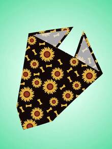 2 piezas Pañuelos triangulares ajustables con estampado de plantas y frutas para perros y gatos pequeños a grandes, con diseños de árbol de coco, girasol, para primavera y verano - Multicolor - Ver 3