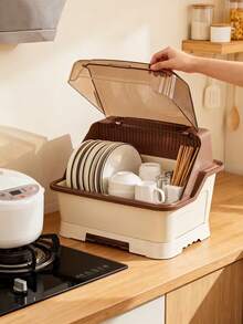 Kitchen Drain Bowl Cabinet With Cover, Dish Bowl Plate Cutlery Storage Box, Household Tableware Organizer Rack, Dish Drainer Cabinet - Multicolor - View 3