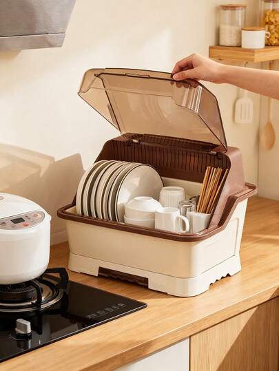 Kitchen Drain Bowl Cabinet With Cover, Dish Bowl Plate Cutlery Storage Box, Household Tableware Organizer Rack, Dish Drainer Cabinet