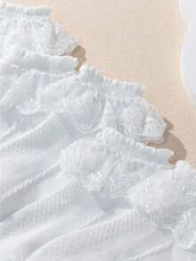 5 Pairs Spring/Summer Children/Girls White School Socks, Classic Retro Cable Knit Design, Sweet Cute Lace Trim, Soft Comfortable, Fashion Versatile Breathable Princess Style Short Socks, Suitable For Daily Dress, Party, Wedding, School Outfit - White - View 3