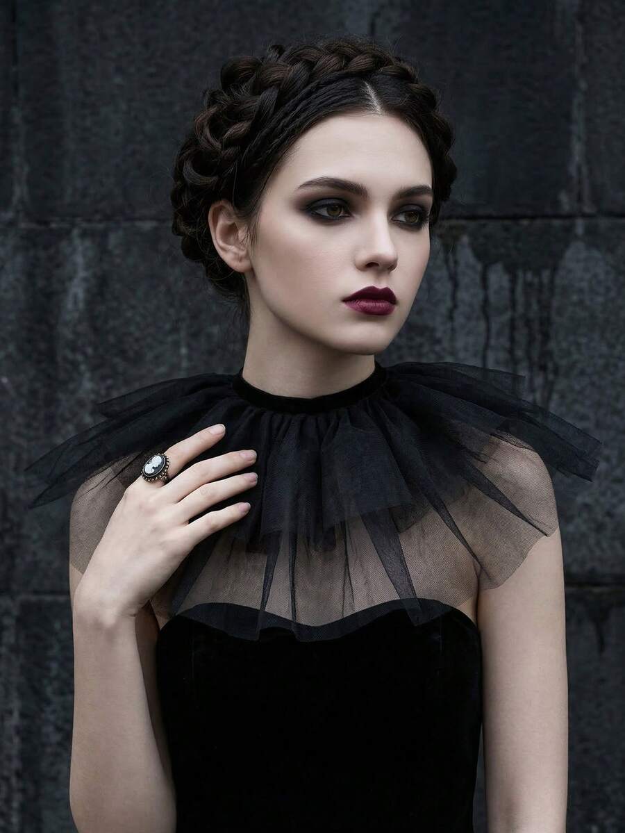 1pc Vintage Gothic Multi-Layer Mesh Ruffle Detachable Collar, Exaggerated Sweet Lolita Fake Collar, Halloween Clown Cosplay Party Decor Neck Piece,Festival,Travel