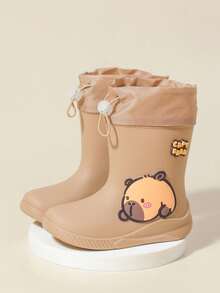 Cartoon Kids Rain Boots, Girls Mid-Calf Rain Shoes, Boys Waterproof Rubber Boots - Brown - View 2
