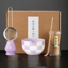 1件/5件套波点格纹抹茶茶具套装，包含抹茶碗、抹茶筅、抹茶杯、搅拌棒、茶匙、茶碗套装、抹茶冲泡工具、甜点及饮品制作工具、日式礼盒、松川抹茶搅拌套装、抹茶爱好者礼物 - 彩色 - 查看 7
