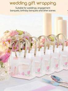 2/10/20pcs Valentine's Day Transparent Gift Bags, Christmas Gift Wrapping Bags, Transparent Frosted Handle Bags With Wrist Strap, Suitable For Jewelry, Cosmetics Storage, Perfect Gift Bags For Valentine's Day, Wedding, Thanksgiving, Shopping, Party, Craft Tote Bags, Moon Festival, Banquet Souvenirs, Small Business Giveaway Bags Valentine Day - 清除 - 查看 4