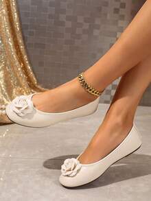 2026 Zapatos cómodos y suaves con decoración de rosas al estilo de hadas, versátiles y con estilo - Beis - Ver 4
