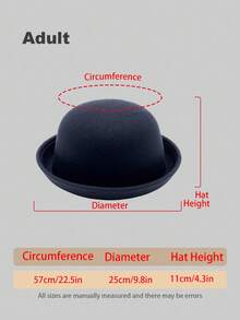 1pc Solid Color Casual Polyester Round Top Hat, Versatile For All Seasons - Bowler Hat - View 3