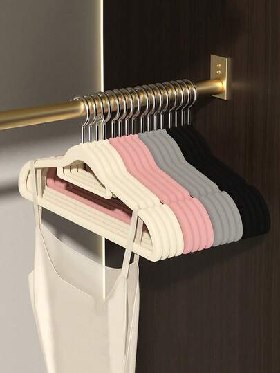 1-20pcs Flocked Clothes Hangers, Closet Organizer, Slip-Resistant, Thick Pant Hanger, Space Saving Clothes Rack For Home Bedroom, Student Dorm, Adults & Kids