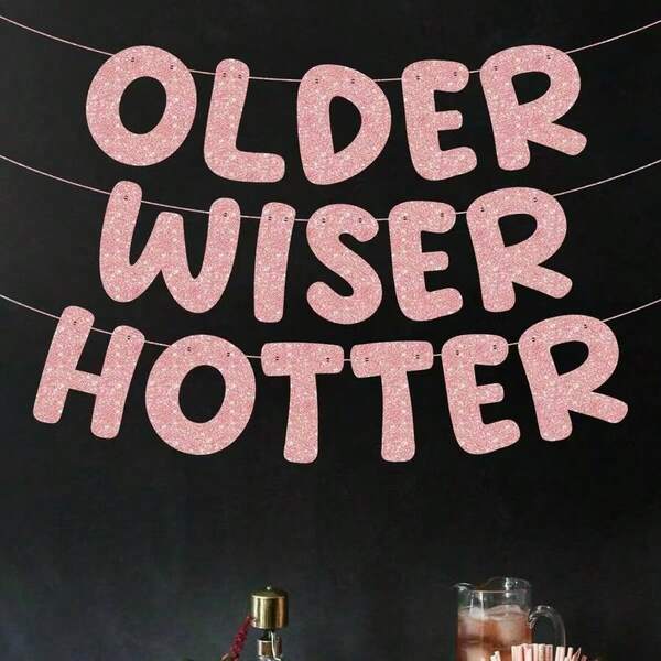 3件套“更成熟、更睿智、更有魅力”闪光横幅，趣味成人生日装饰横幅，适合女性30岁、40岁、50岁、60岁、70岁、80岁生日派对装饰，生日标牌