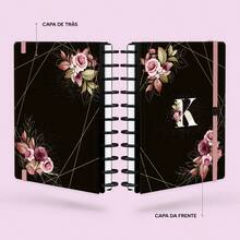 Caderno De Disco Iscool Inteligente 140 Folhas M+ G+ Monograma Floral Letra K - Preto e Rosa - Visão 3