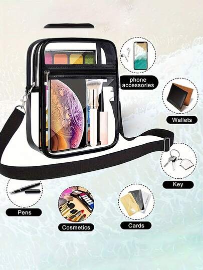 1pc Transparent Crossbody Bag, Suitable For Concerts And Sports Events, Adjustable Shoulder Strap Design, Unisex Security-Friendly, Casual Transparent Handbag For Various Activities And Parties