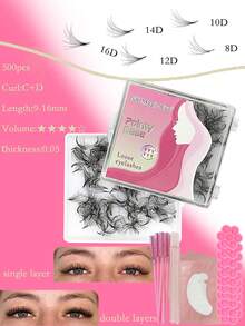 500 Pcs False Eyelashes Per Box, Double Layered, 8D 10D 12D 14D 16D, Thickness 0.05mm,9-16mm / Mix, Curl C+D, Three-Dimensional Effect, Pointy Base Premade Fans Eyelash Extensions, With 10Pcs Eye Pads,10Pcs Eyelash Brushes,10Pcs Adjustment Rod,10Pcs Glue Cup, Thick Fake Lashes For Professional, Daily, Wedding, Party, Costume Makeup - View 12
