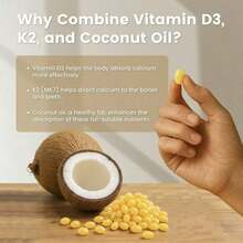 Selling Fast!VEV Vitamin D3 K2 10000 LU, 300 VirginCoconut Oil Softgels,2 In 1 Vitamins Supplement D & K. Women's Health. - 2 件商品 - 查看 9