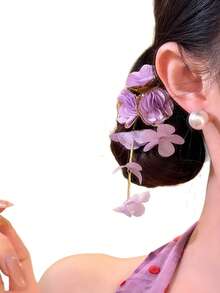 1 pièce Pince à cheveux élégante et douce avec fleur à gland rose, nouvel accessoire de cheveux style chinois, décoration de cheveux rétro, pinces à cheveux, été, vacances, voyage - Multicolore - Voir 5
