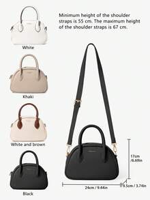 女士小号手提斜挎包，PU皮革材质，配有可调节肩带，简约迷你圆顶包，黑色PU皮革手提钱包 - 彩色 - 查看 6