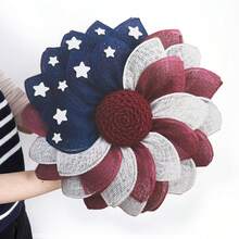 Corona de madera, 4 de julio Día de la Independencia, Día de los Caídos, Corona de girasol, Decoración colgante para la puerta principal, Decoración para fiestas festivas - Ver 1
