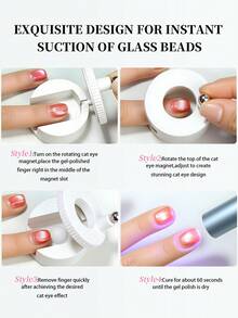 1个双头旋转猫眼磁性美甲工具，3D磁吸效果，适合初学者，DIY家用及美甲沙龙美甲用品，易于使用 - 白色 - 查看 2