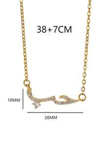 1件装奢华阿拉伯风格“爱”字锆石吊坠项链，迷人女士吊坠，不锈钢链，婚礼情侣首饰，爱情礼物 - 金黃色 - 查看 7