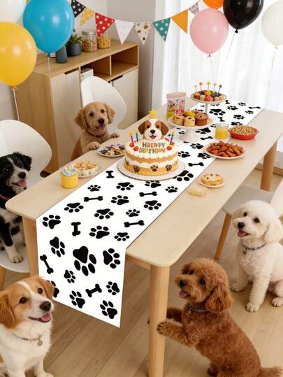 1 pieza Camino de mesa para fiesta de cumpleaños de cachorro, Mantel de cumpleaños de perro, Mantel con estampado de huella y hueso de cachorro, Decoración de primer cumpleaños de cachorro, Decoraciones de campamento de cumpleaños de perro, Suministros de picnic de cachorro, Suministros para eventos al aire libre amigables con mascotas, Decoración del hogar para amantes de las mascotas, Decoración del hogar, Decoración de mesa, Decoración de superficie de mesa