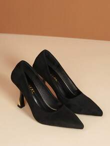 女士高端黑色绒面尖头低帮细高跟鞋，性感露趾，适合派对、夜店、婚礼、办公室、日常穿着，鞋跟高度 8.5 厘米 - 黑色 - 查看 10