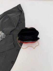 1pc Fashionable Shiny Lip Shaped Women Chain Crossbody Unique Mini Handbag PU Leather Small Bag - 紅色 - 查看 9