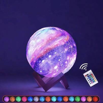 Đèn ngủ hình cầu mặt trăng 3D nhiều màu sắc, điều chỉnh 16 màu, điều khiển từ xa, cắm USB và chân đế bằng gỗ chắc chắn - Quà tặng sinh nhật độc đáo cho phòng ngủ, nhà cửa - Đèn ngủ LED 3D nhiều màu sắc.