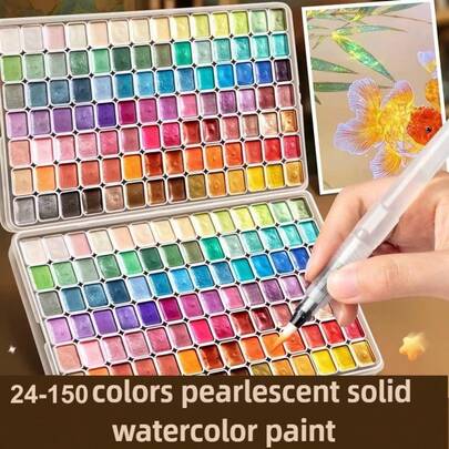 Juego de pintura de acuarela metálica de 24-150 colores - portátil, ligero, con pigmentos sólidos de alta calidad, tonos estrellados - ideal para artistas, pintura de color perfecto