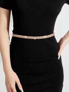 1pc Elegant Shiny Metal Chain Rhinestone Decor Women's Fashion Waist Belt, Suitable For Dresses, Party & Everyday Wear, Versatile For All Seasons - Rose Gold - View 3