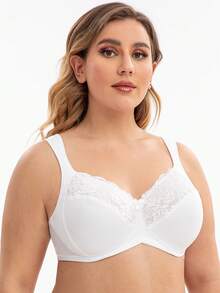 MELENECA Women Plus Size Full Coverage Wireless Lace Padded Shoulder Bra - White - View 4