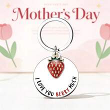 2件套母亲节草莓不锈钢钥匙扣“我爱你，莓果般甜蜜”可爱水果吊坠钥匙圈，适合送给妈妈，母亲节生日甜蜜礼物 - 鋼色 - 查看 3
